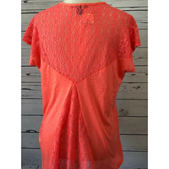Forever 21 Tunic Top Shirt Small Coral Orange Sexy Eyelet Short Sleeve Y2K NWT - Picture 5 of 6